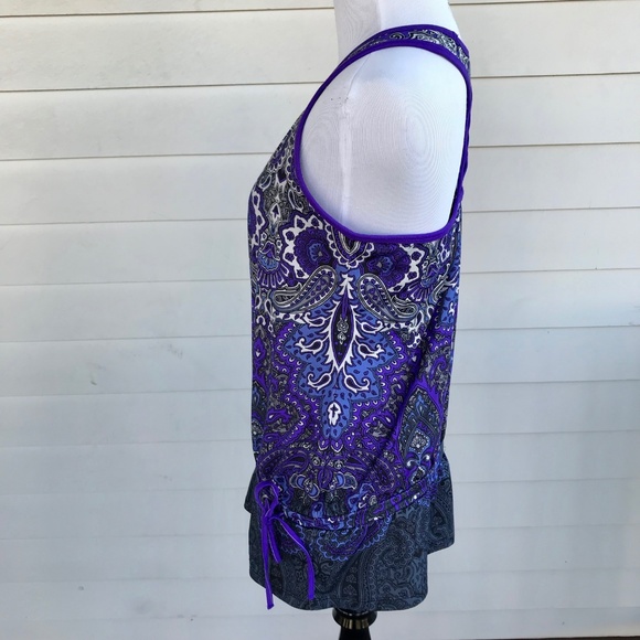 Athleta Purple Paisley Tank Top Criss Cross Back - Picture 7 of 8